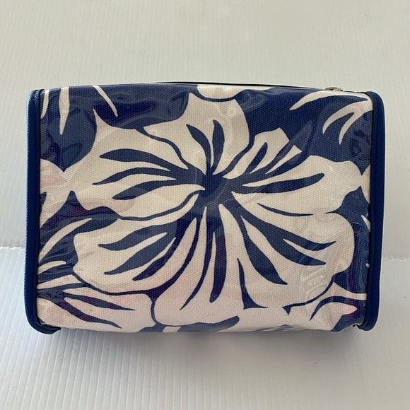 NWOT Michael Kors Eliza Blue White Floral Plastic Covered Canvas Makeup Pouch - Picture 2 of 12